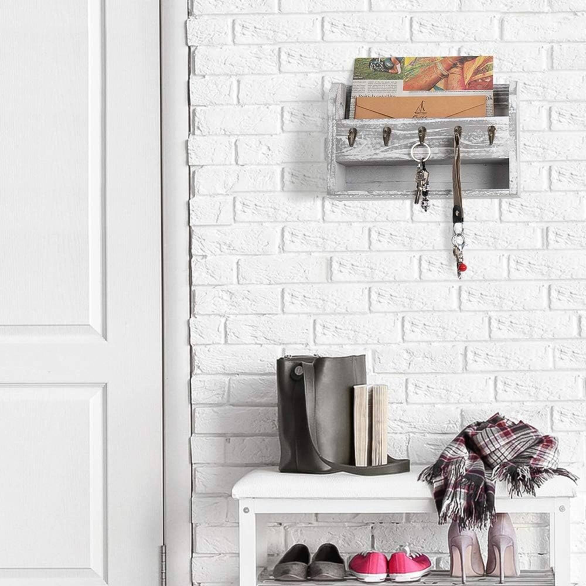 NEX™ Gray White Wood Wall Mounted Mail & Key Holder